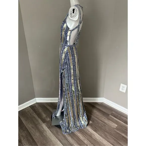 MAC DUGGAL HALTER NECK EMBELLISHED DETAILED BACK GOWN - Picture 6 of 11